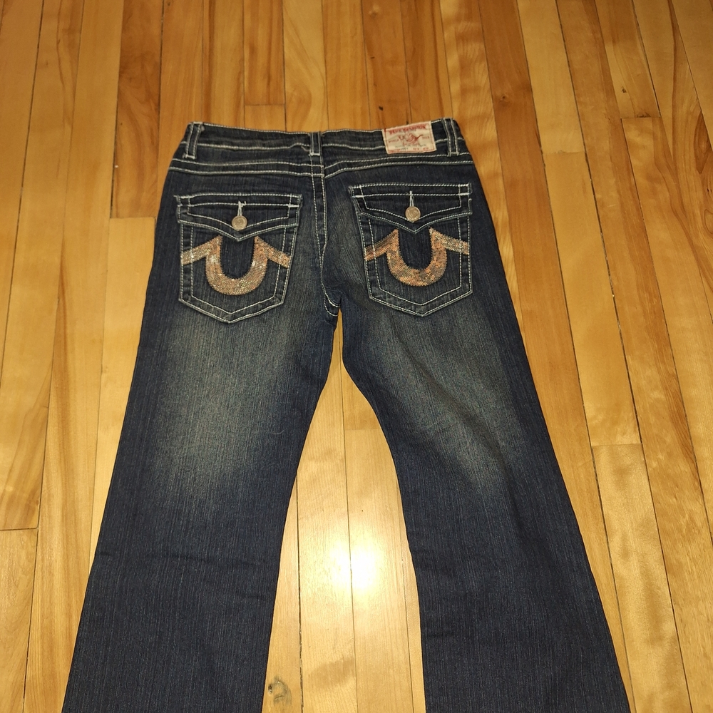 True Religion Dark Blue Bootcut Jeans with Embellished Back Pockets